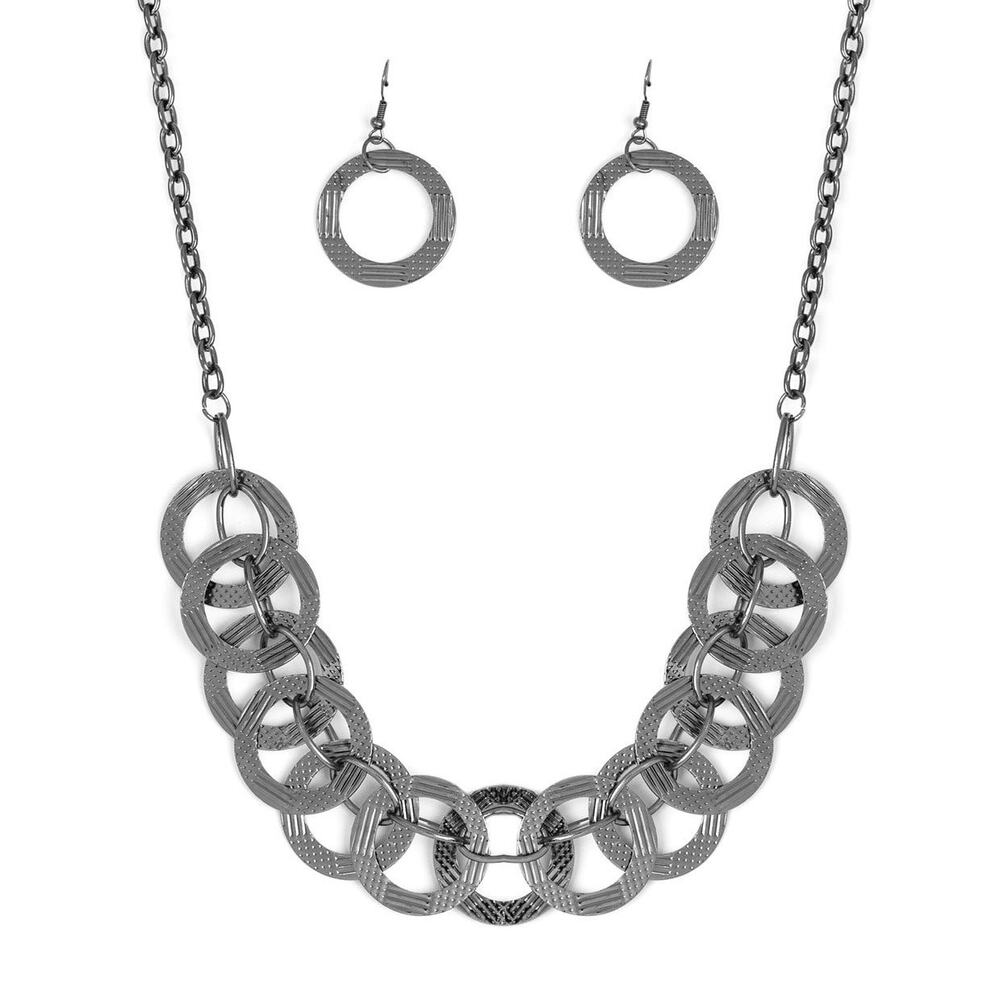 "THE MAIN CONTENDER" Gunmetal Black Necklace and Earring Set NWT